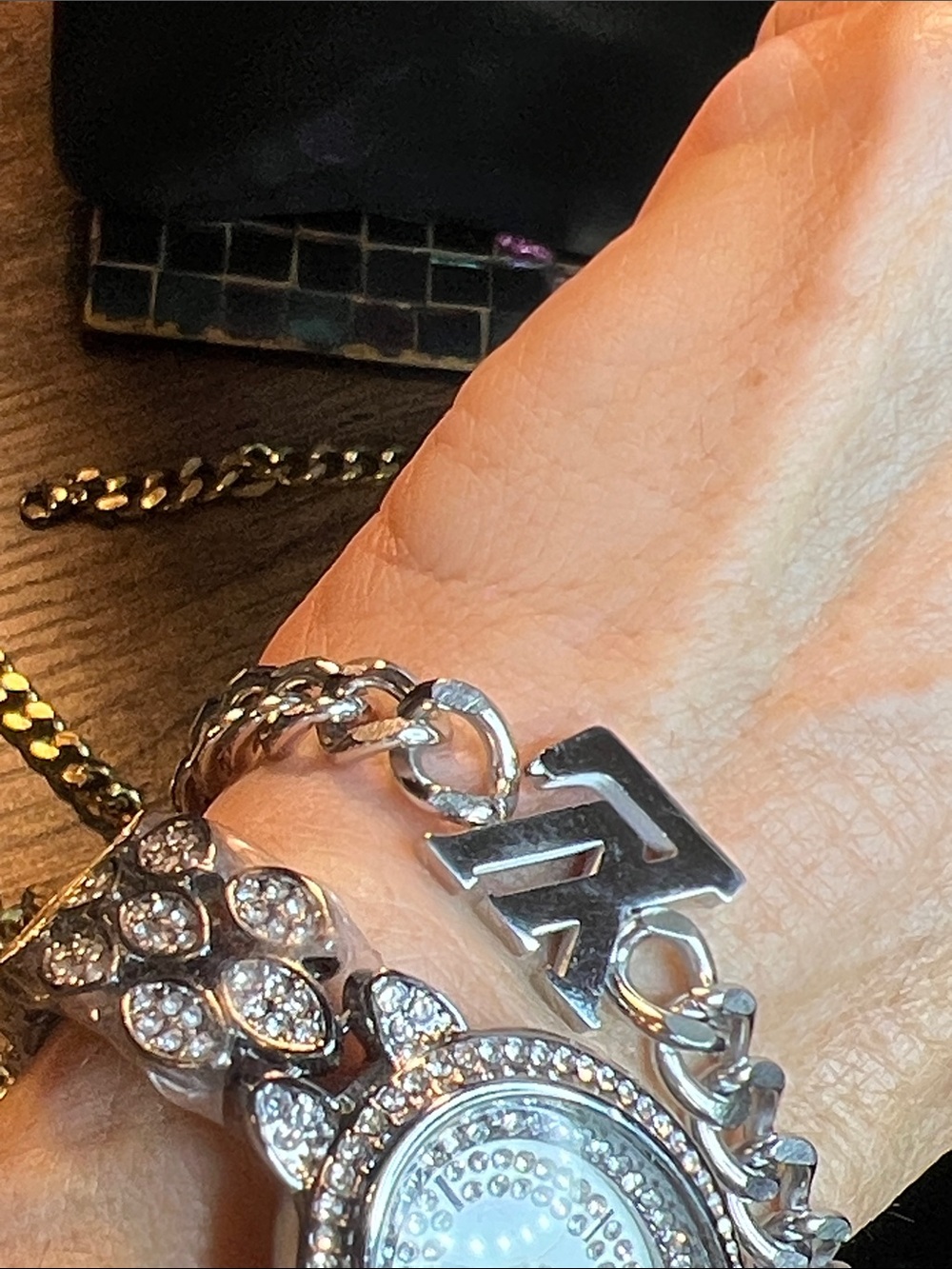 Polished Stainless Steel Silver Chain Bracelet with Letter Detail - Picture 2 of 5